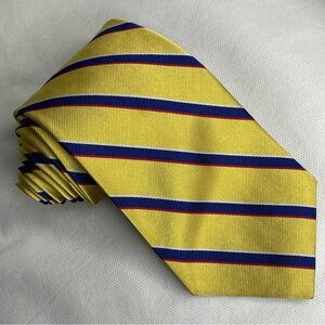 Brooks Brothers Pure Repp Silk Tie Yellow Navy Collegiate Stripe Prep Necktie